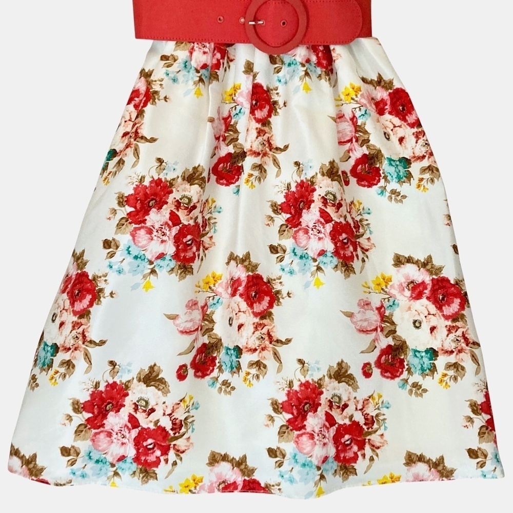 ALICE + OLIVIA Amberly Sleeveless Floral Keyhole Back Belted Fit & Flare Dress - Picture 8 of 13